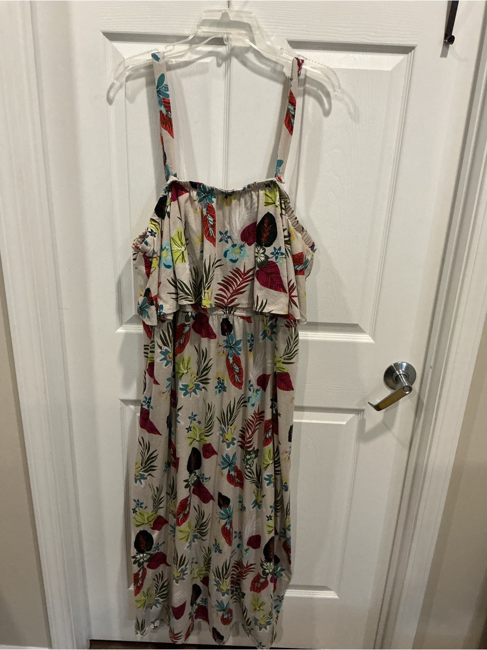 Floral Tiered Maxi Sundress in Beige with Multicolor Print